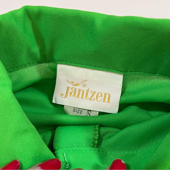 Vintage 60 70 Jantzen Kelly Green Dagger collar Sweater set pencil Skirt set - Picture 11 of 16